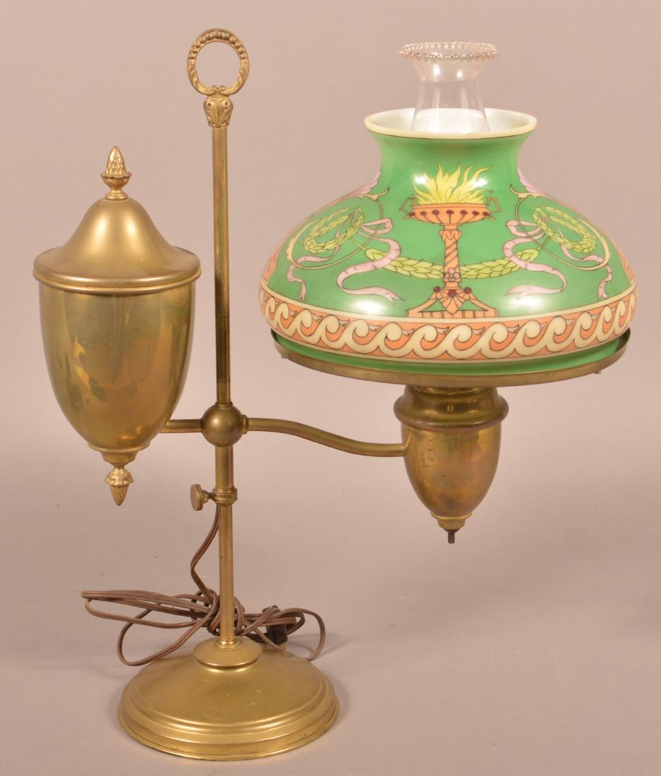 Antique Brass Single Arm Student Lamp. (1 of 5)