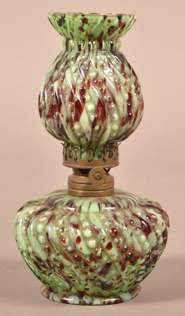 Antique End of Day Glass Miniature Fluid Lamp. (1 of 3)