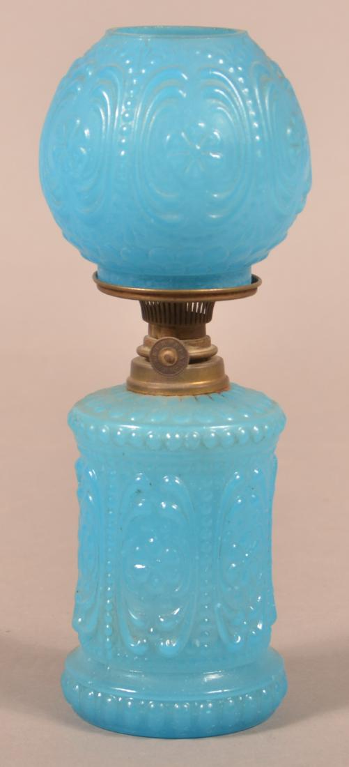 Blue Opaline Floral & Scroll Miniature Fluid Lamp. (1 of 4)