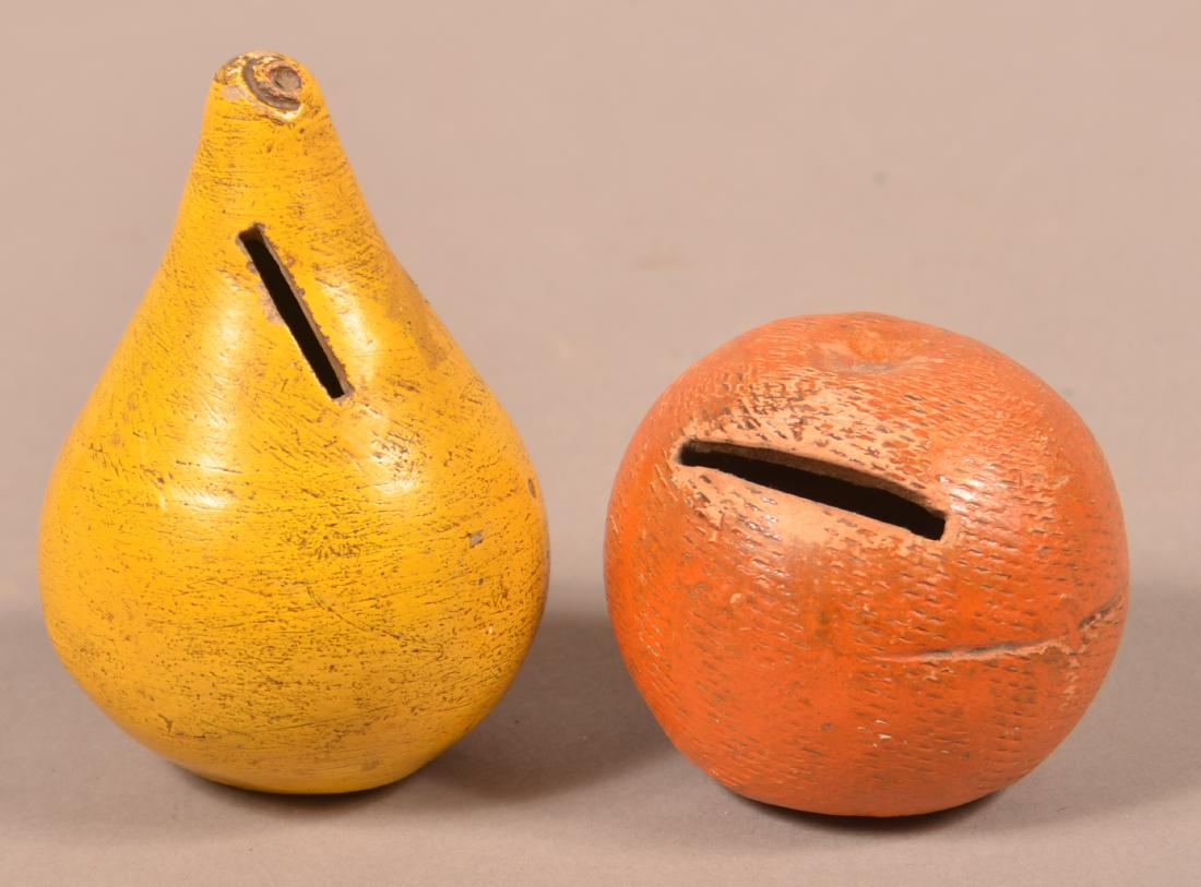2 Cold Painted Redware Fruit Form Still Banks. (1 of 2)
