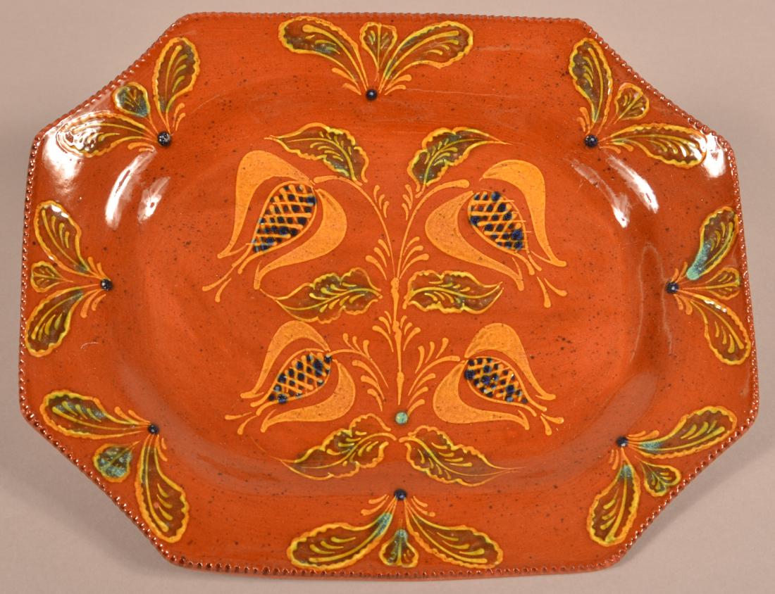 Foltz Redware 1994 Tulip Slip Decorated Platter. (1 of 2)
