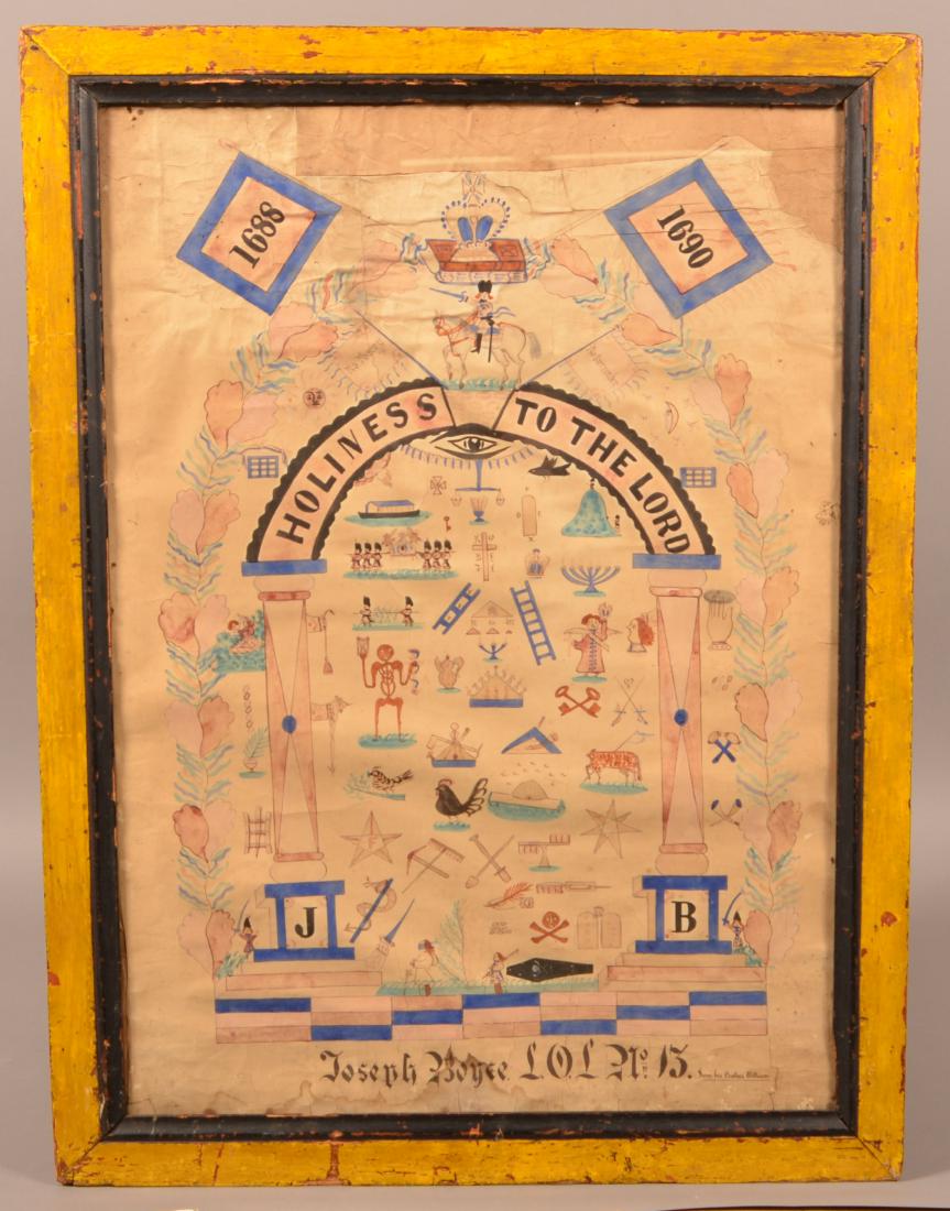 Antique Masonic Watercolor Drawing on Paper. (1 of 4)