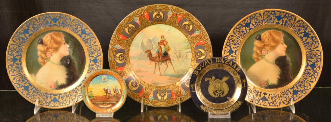 Five Antique Tin Lithograph Masonic Plates. (1 of 2)