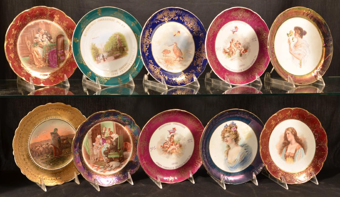 Ten Antique Masonic Transfer China Plates.: Ten Various Antique Masonic Transfer China Plates. 8-1/2" diam. Condition: Good with minor wear.
