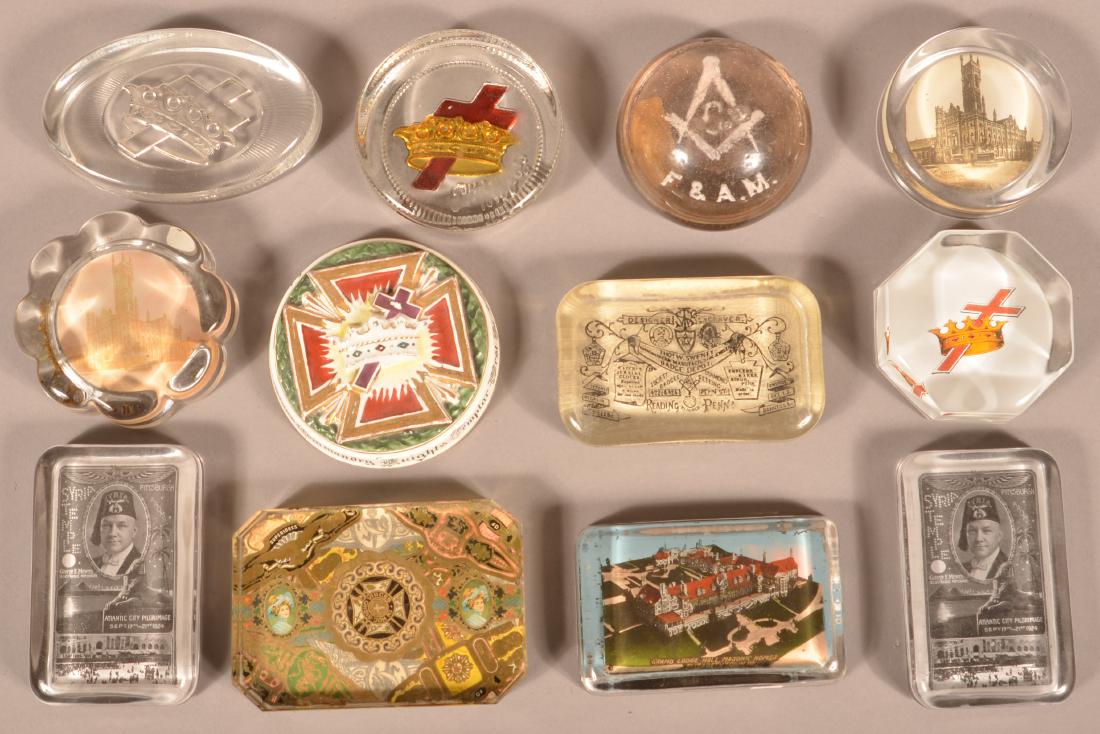 Twelve Various Masonic Paperweights.: Twelve Various Masonic Paperweights. Largest measures 4-1/2"l. Condition: Good with minor wear.