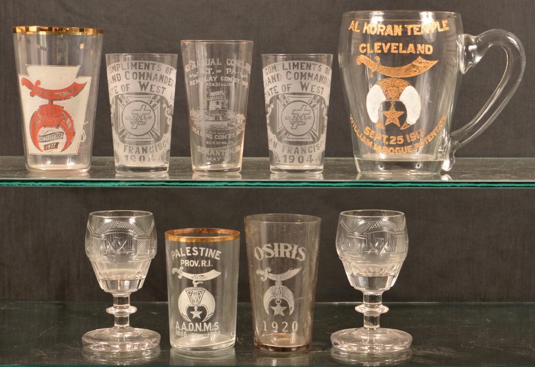 Lot of Antique /Vintage Masonic Glassware.: Lot of Antique /Vintage Masonic Glassware. Tallest measures 4-1/2"h. Condition: Good with minor wear.