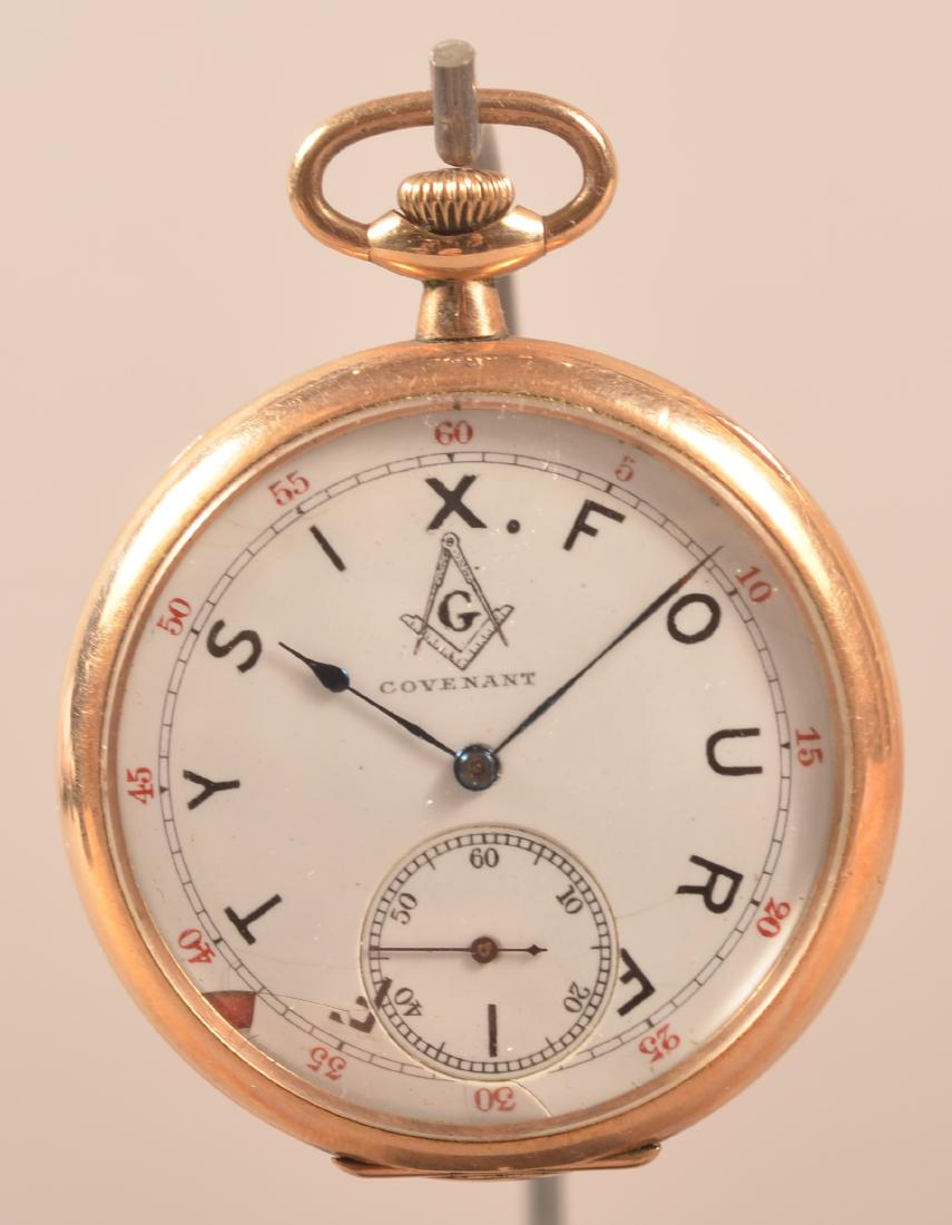 Elgin Pocket Watch: Working w/ Masonic Lodge Dial Covenant No. 456 as is w/ Keystone 25 yr. Case
