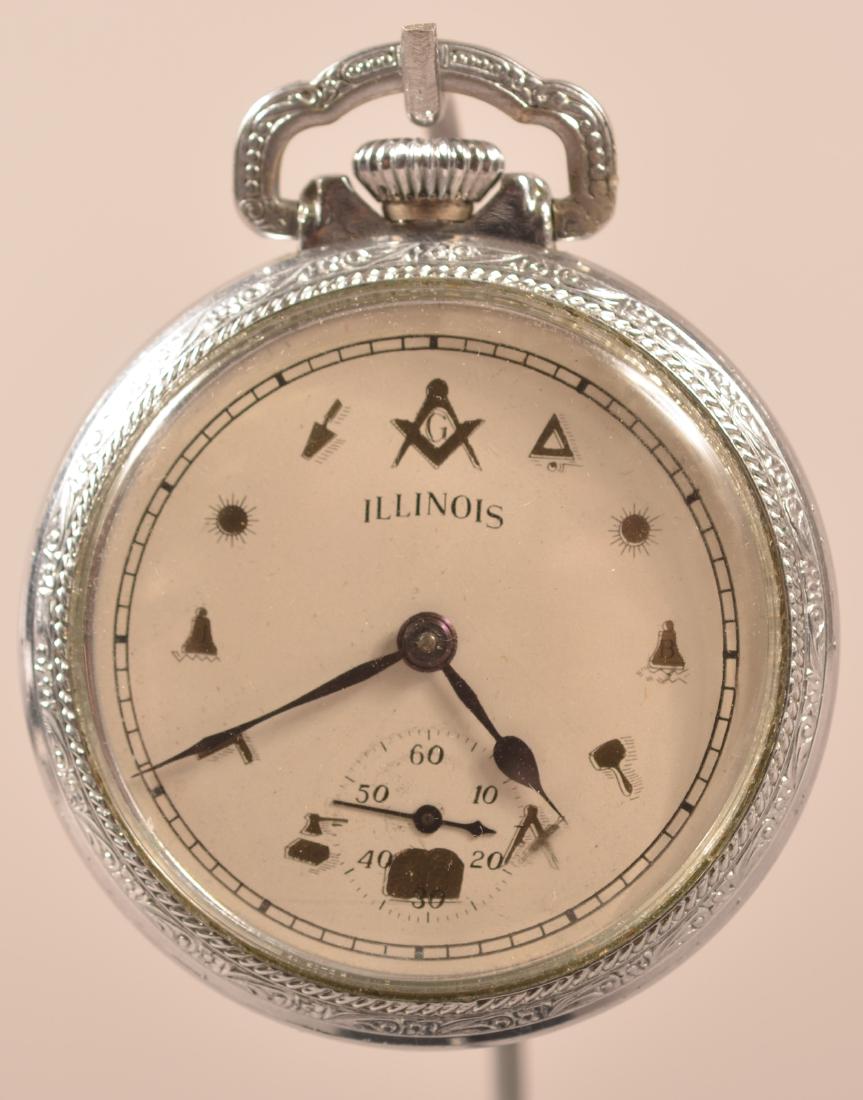 Illinois Masonic Dial Pocket Watch: 17 Jewels #706 Working Order