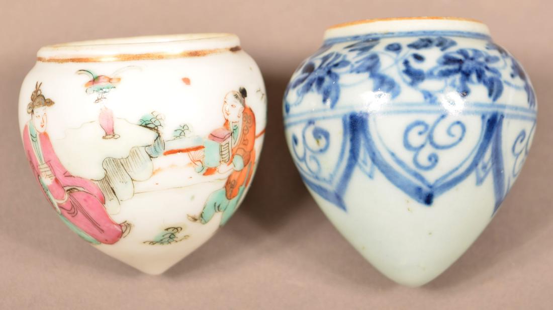 2 Late 19th C Chinese Porcelain Cone Form Bird Feeders. (1 of 4)