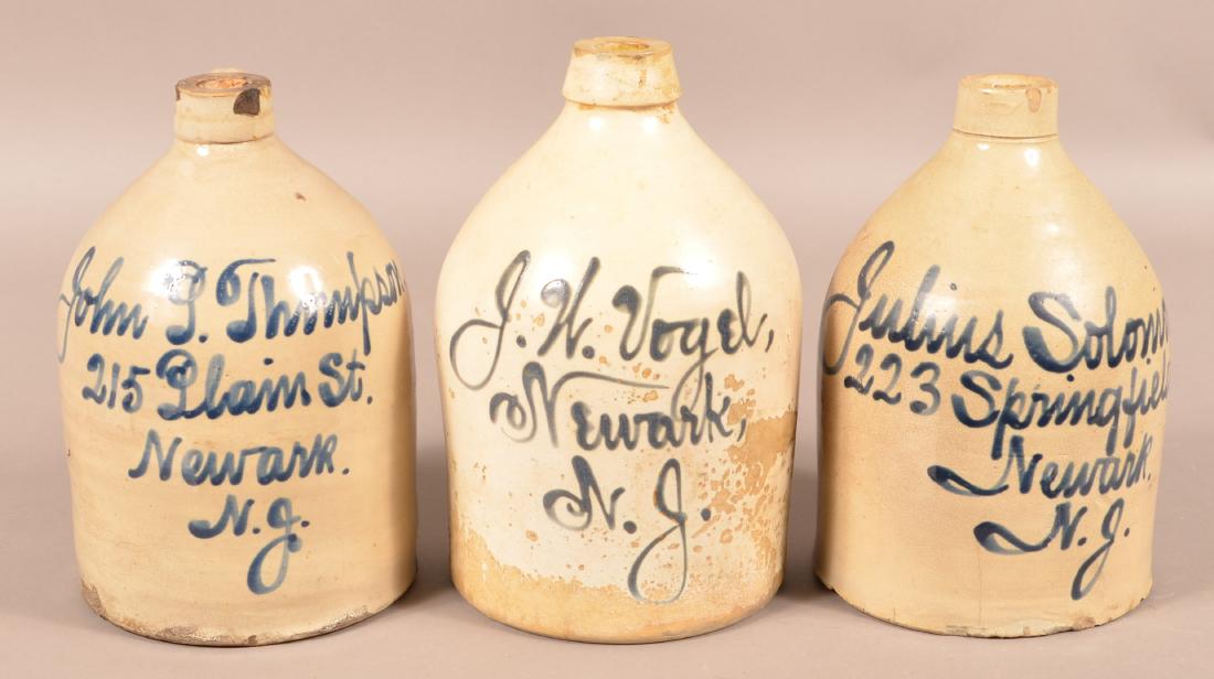 Three Newark, NJ Cobalt Script Advertising Jugs. (1 of 2)