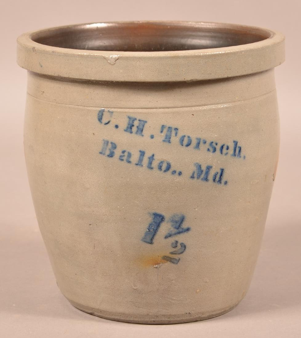 C.H. Torsch Baltimore, MD Stoneware Crock. (1 of 2)