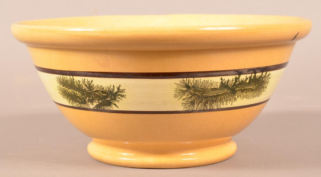 Yellowware Mixing Bowl w/ Seaweed Decoration. (1 of 4)