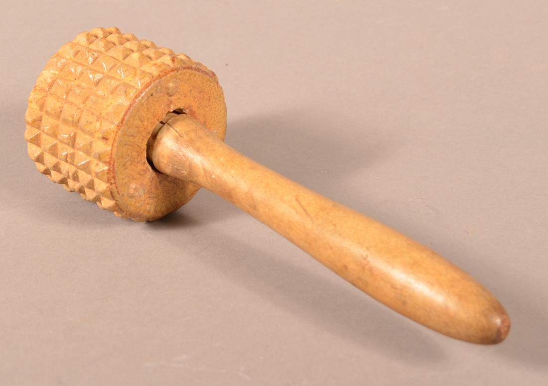 Glazed Yellowware Meat Tenderizer, Pat'd. 1877. (1 of 3)