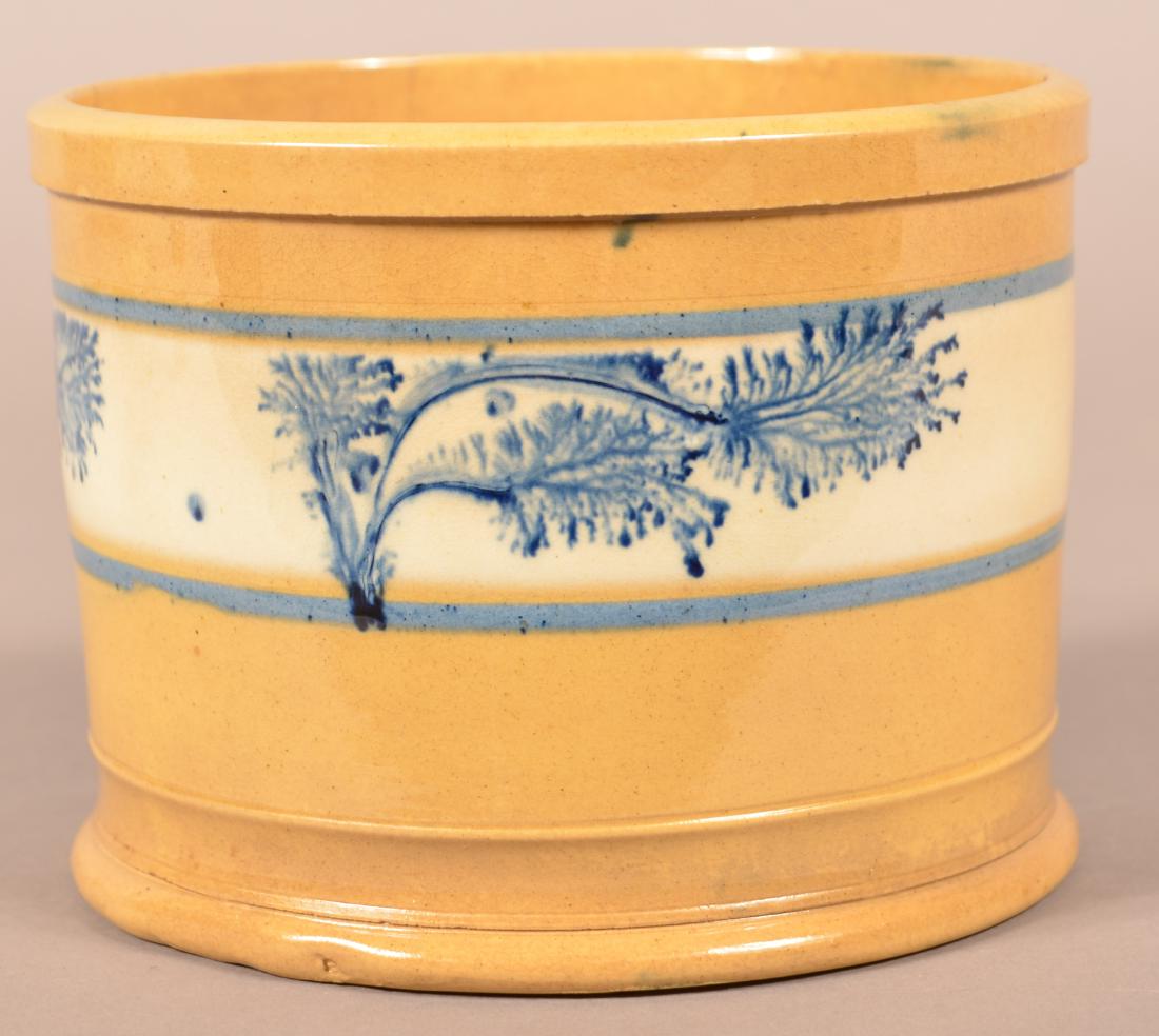Yellowware Butter Tub with Blue Seaweed Dec. (1 of 4)