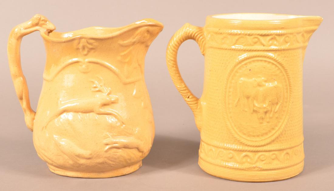 Antique Yellowware Hound Handle Pitcher. (1 of 6)