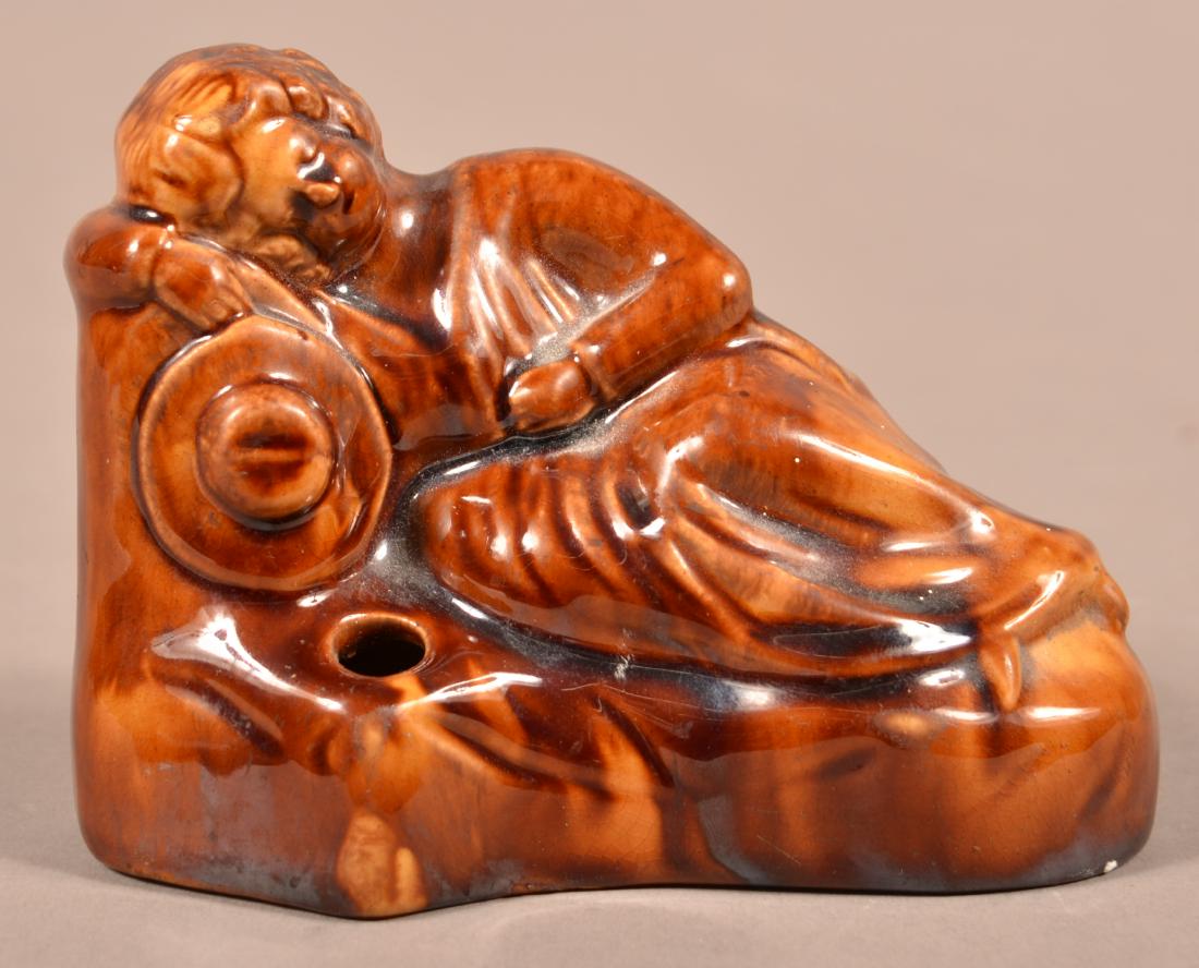 Rockingham Glazed Yellowware Figural Inkwell. (1 of 3)