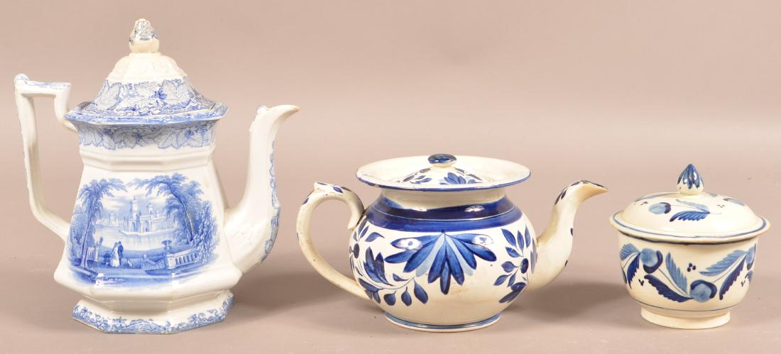 Leeds Soft Paste China Teapot and Sugar Bowl. (1 of 2)