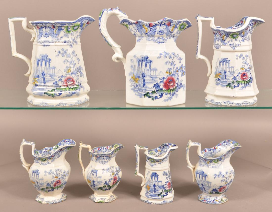 7 Cleopatra Pattern Ironstone China Pitchers. (1 of 2)