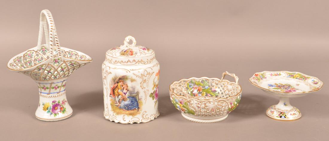 Four Pieces of Dresden Hand Painted Porcelain. (1 of 2)