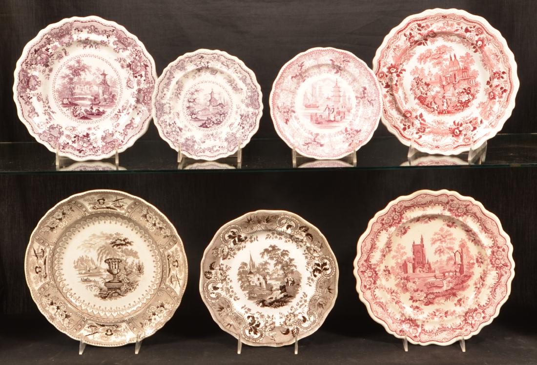 7 Various Staffordshire Romantic View Plates. (1 of 2)