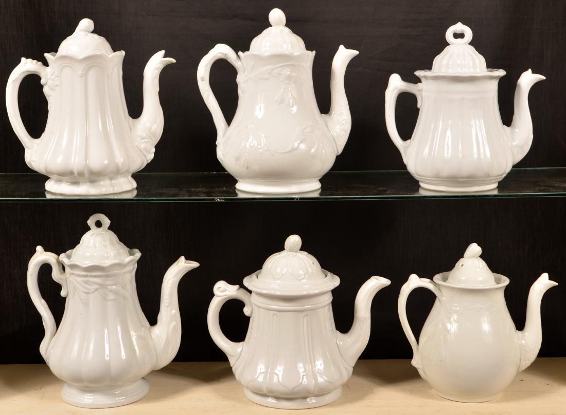 Six Various White Ironstone Coffee Pots. (1 of 4)