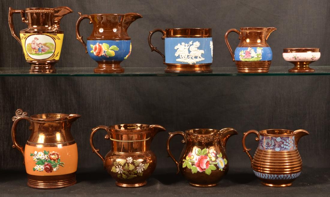 Nine Pieces of Copper Lustre China. (1 of 2)