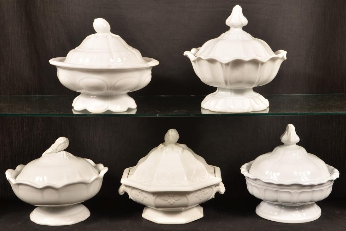 5 White Ironstone Covered Vegetable Dishes. (1 of 3)