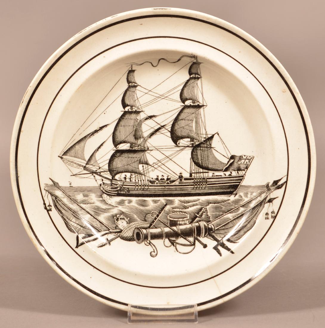 Ship Transfer Pearlware Plate Impressed Dillwyn. (1 of 2)