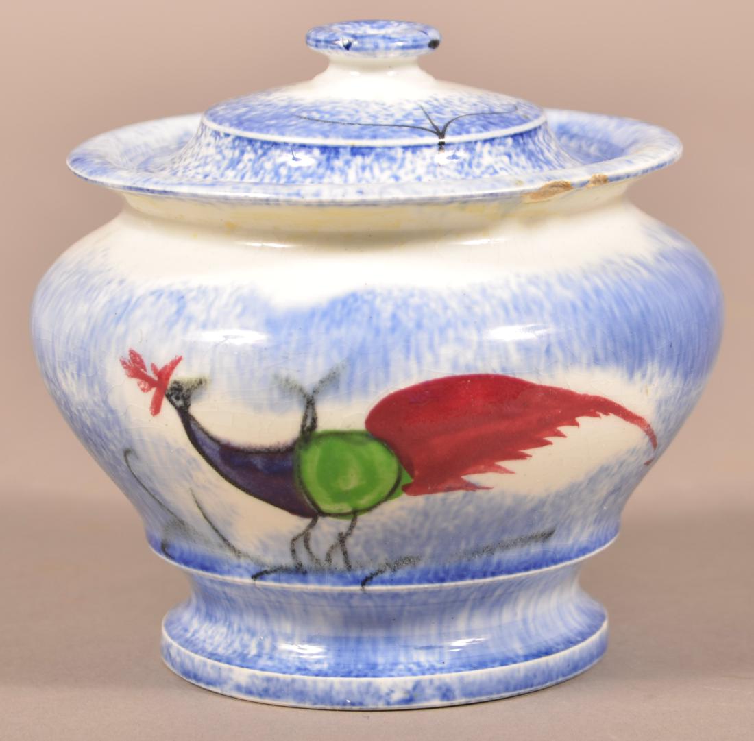Blue Spatter Peafowl Pattern China Sugar Bowl. (1 of 4)