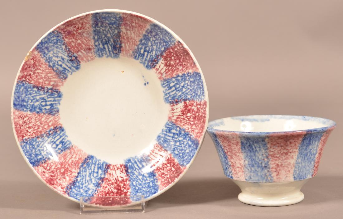 Red & Blue Rainbow Spatter China Cup & Saucer. (1 of 3)