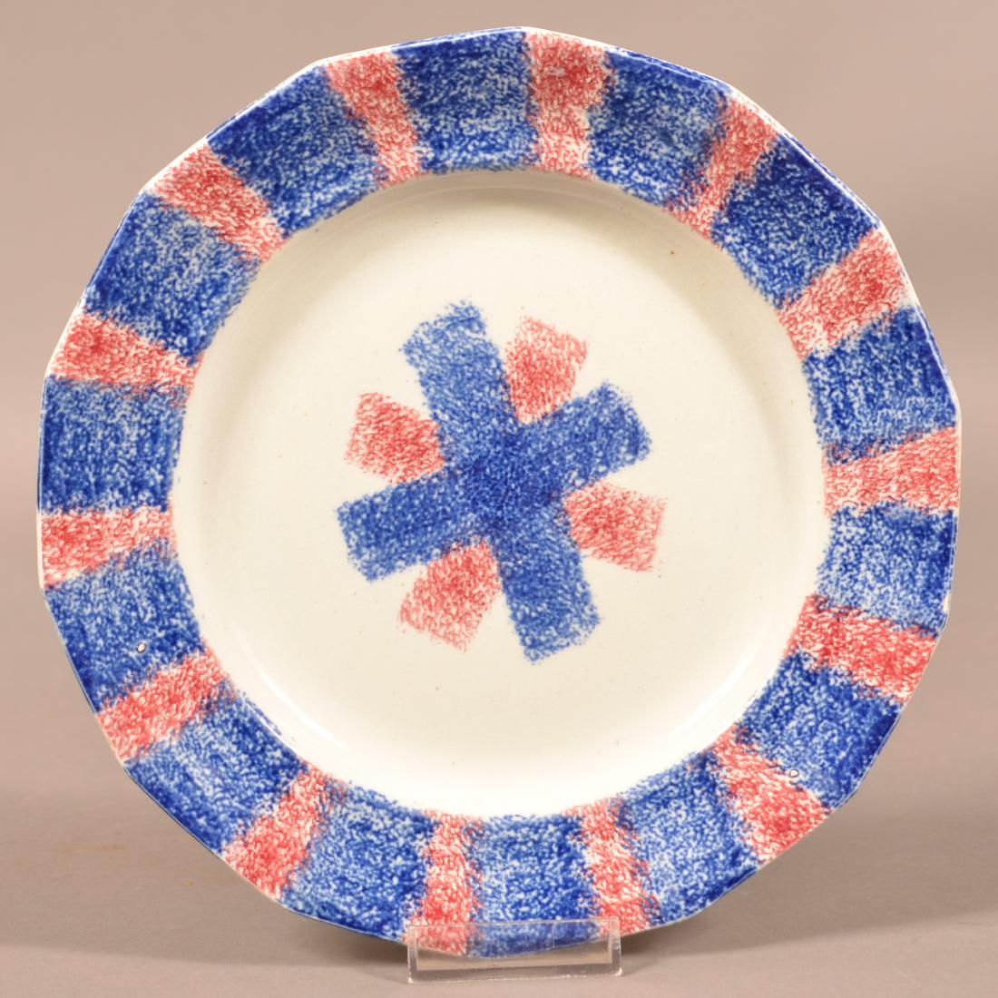 Red and Blue Rainbow Spatter China Plate. (1 of 2)
