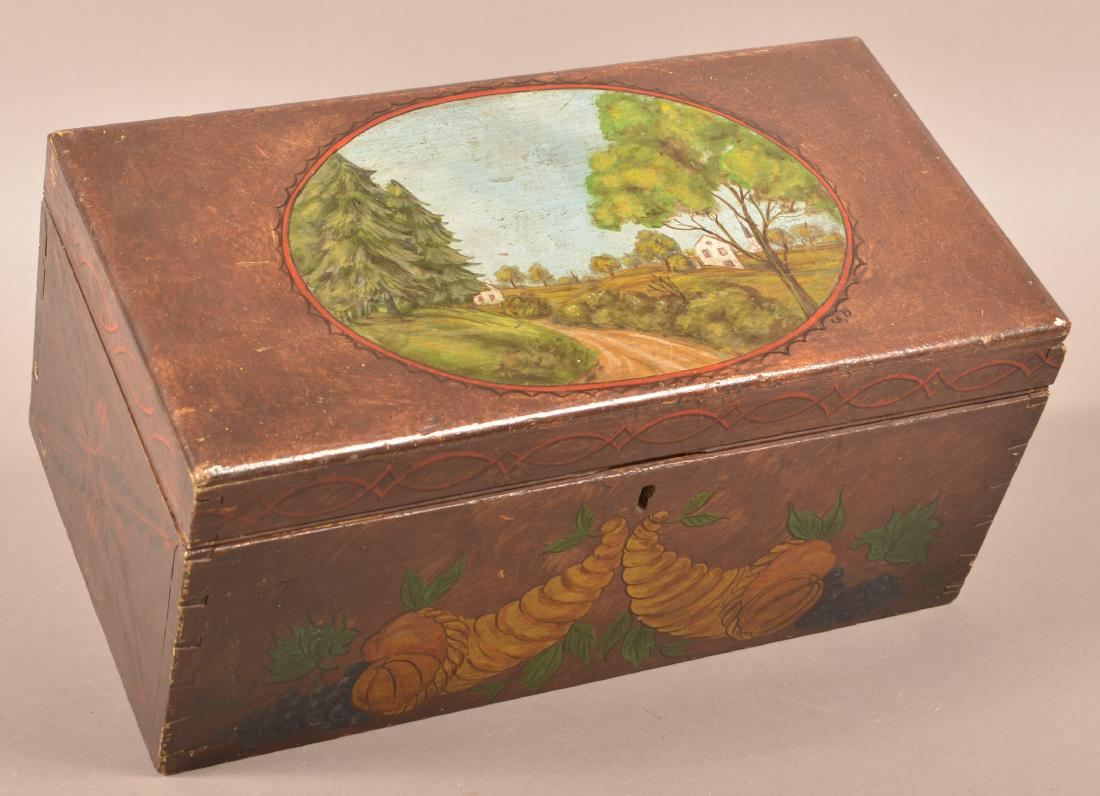 Mahogany Paint Decorated Document Box. (1 of 6)
