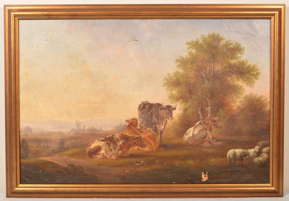 19th Cent. Oil on Canvas Pastoral Scene Painting. (1 of 3)