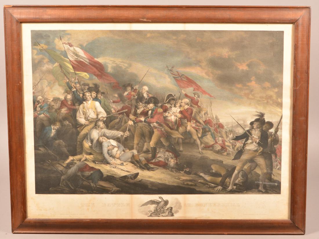The Battle at Bunkershill Steel Plate Engraving.: The Battle at Bunkershill Hand Colored Steel Plate Engraving. I. Trumbull, Pinx.t G. Nordheim, sct . Published by Herrmann J. Meyer, 164 William Street, New York, circa 1853. In an ogee molded frame, 