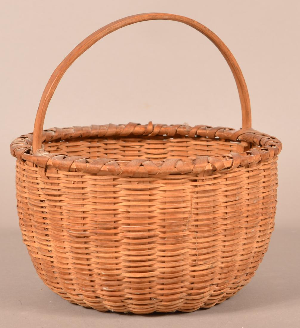 Antique Oak Splint Fixed Handle Field Basket. (1 of 3)