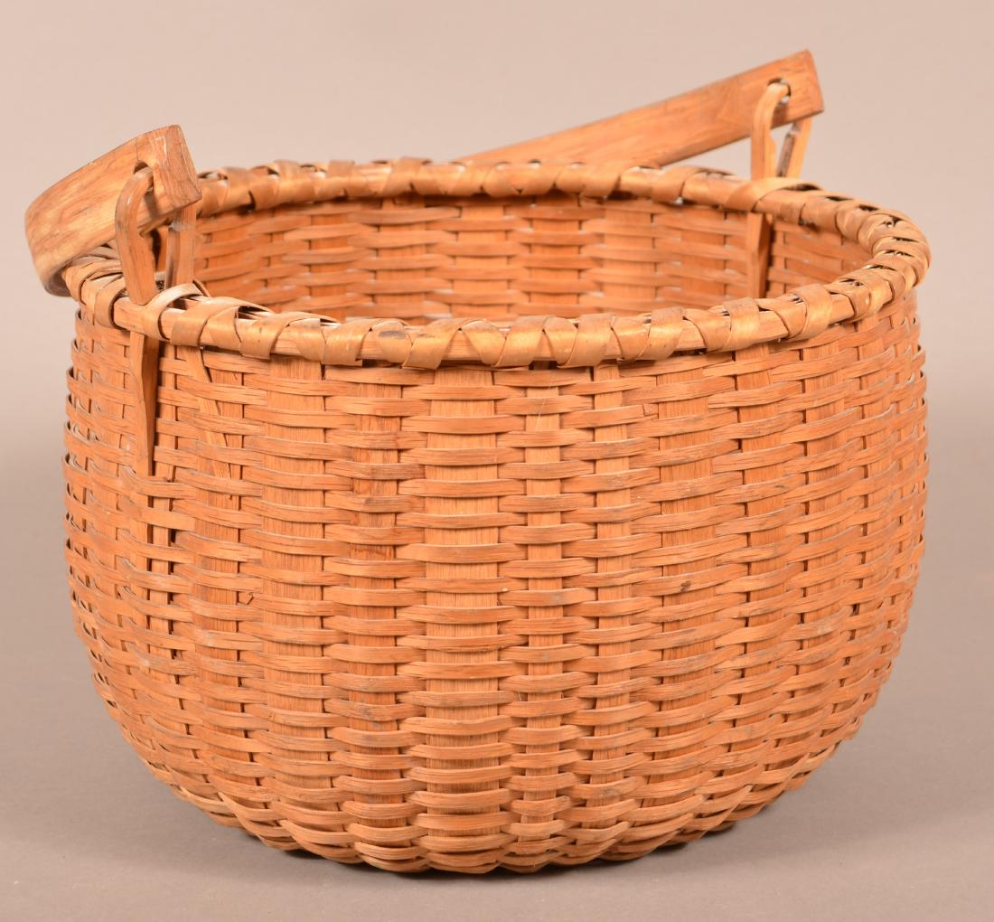 Antique Oak Splint Swing Handle Field Basket. (1 of 3)
