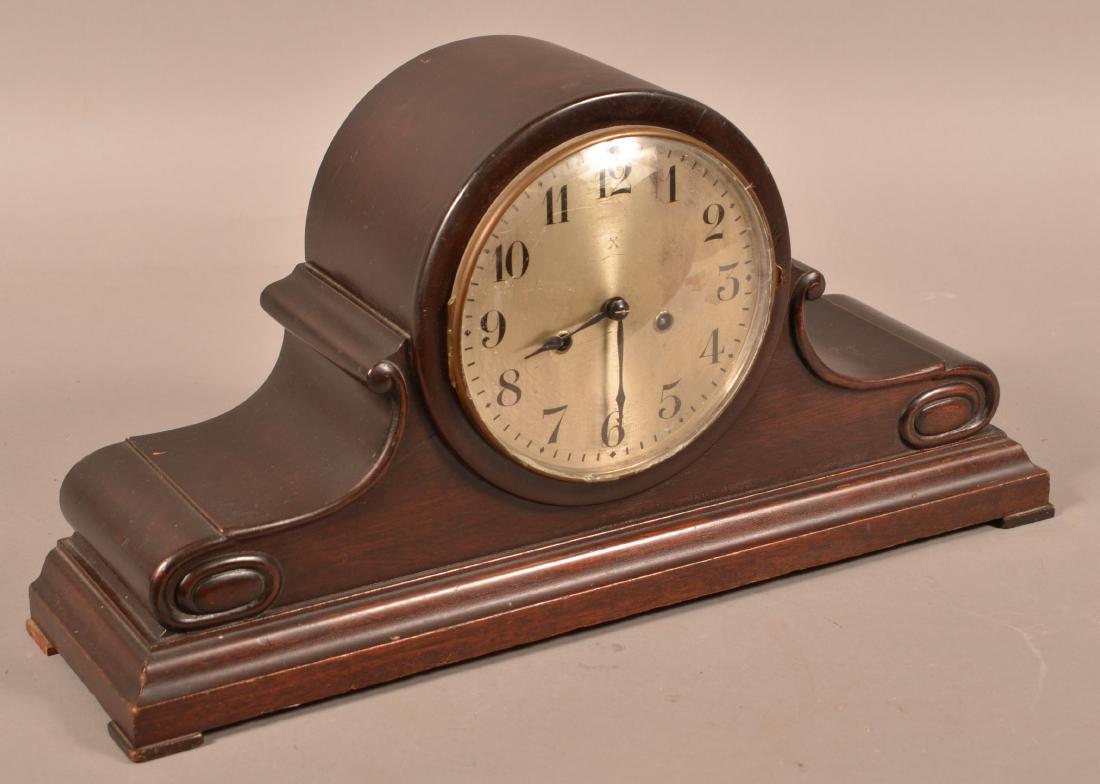 Wurttemberg German Mahogany Mantel Clock.: Wurttemberg German Mahogany Mantel Clock. 11"h. x 21-1/4"w. Condition: Good with wear.