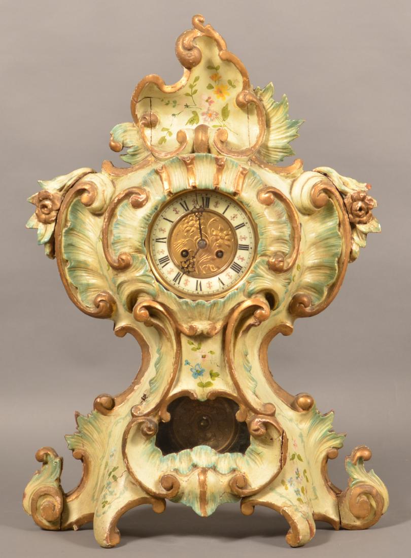 French Carved Wood Cartouche Shelf Clock. (1 of 6)
