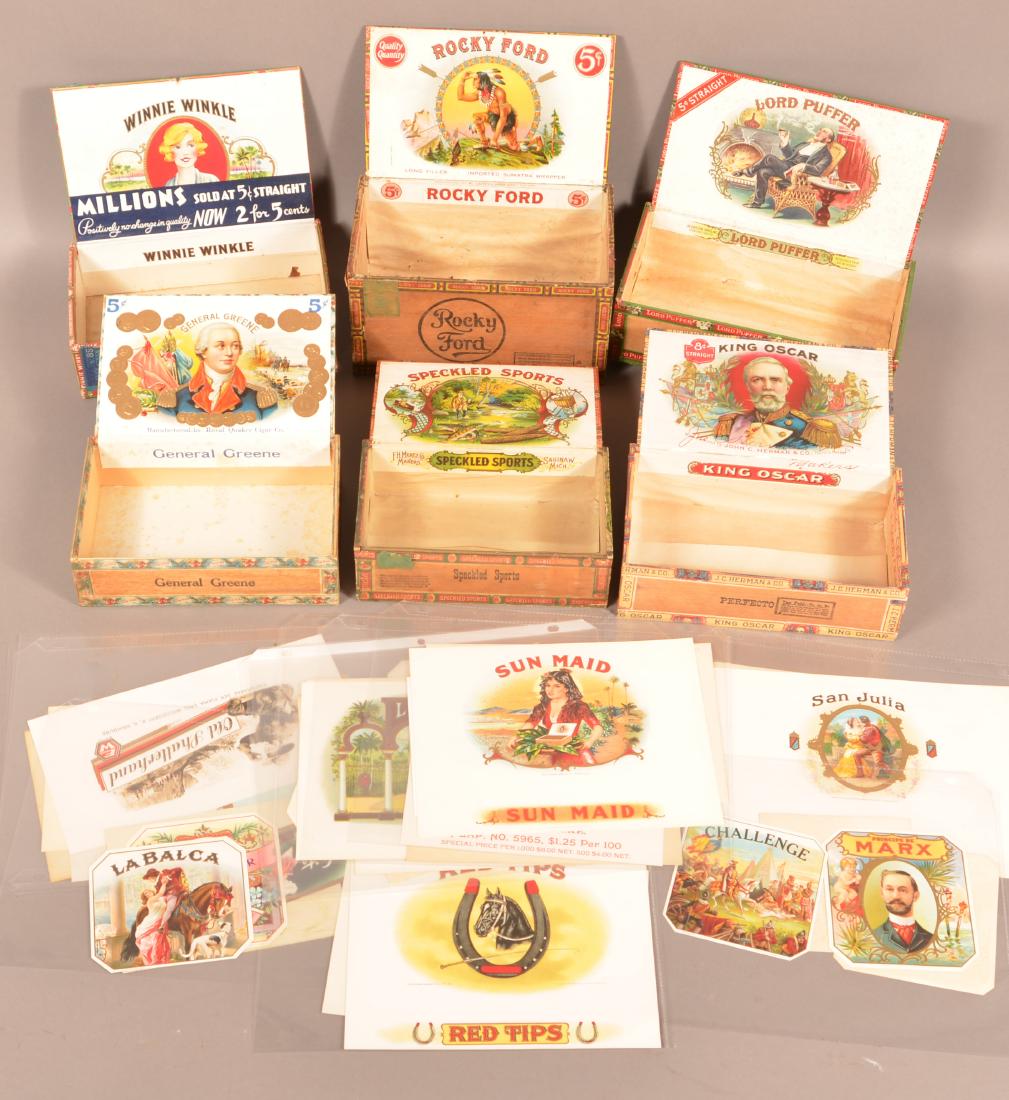 Lot of Six Vintage Cigar Boxes and Labels. (1 of 1)