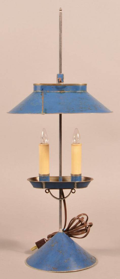 Jerry Martin Blue Painted Tin Student Lamp. (1 of 4)