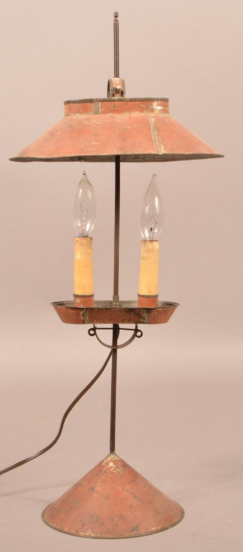 Jerry Martin Maroon Painted Tin Student Lamp. (1 of 6)