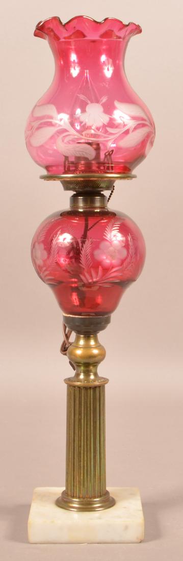 Engraved Cranberry Glass Font Fluid Lamp. (1 of 4)