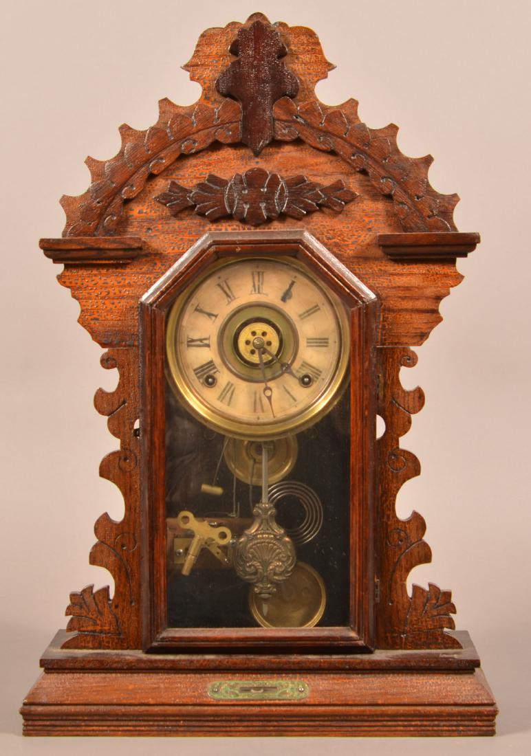 Antique Oak Case Shelf Clock with Level. (1 of 3)