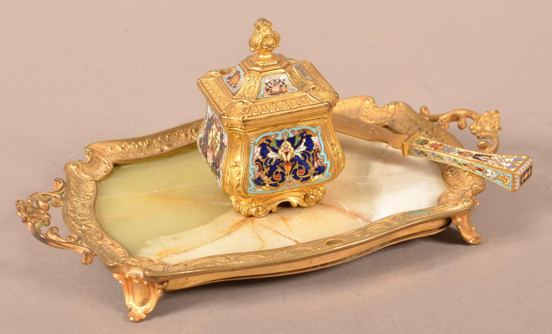 Brass and Cloisonné Desk Set. (1 of 5)