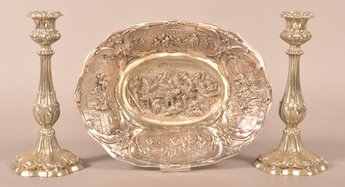 Continental Silver-plate Bowl and Candlesticks. (1 of 6)