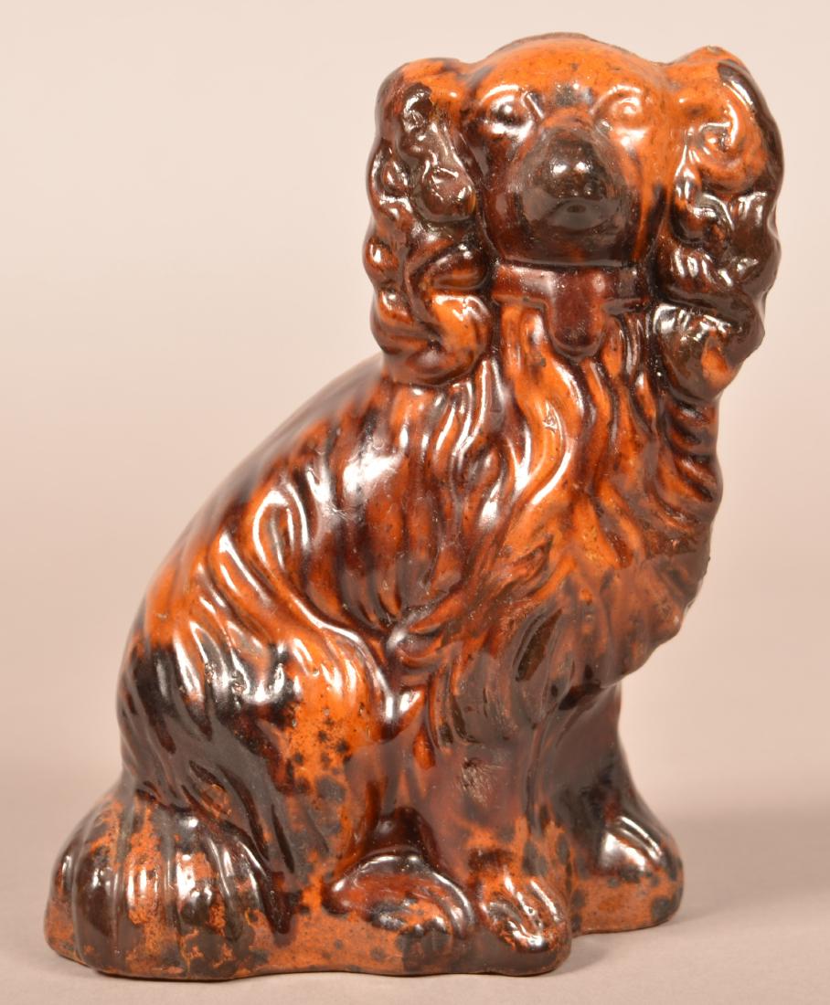 19th Century Redware Molded Spaniel Still Bank. (1 of 3)