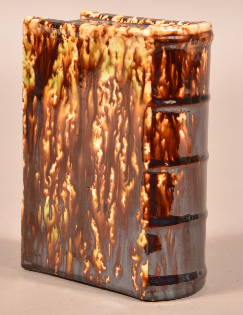 Rockingham Glazed Yellowware Book Form Flask. (1 of 4)