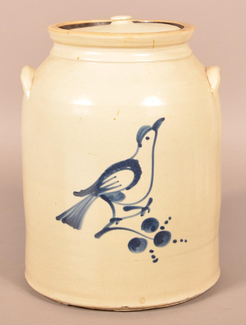 Unsigned Four Gallon Covered Crock. (1 of 2)