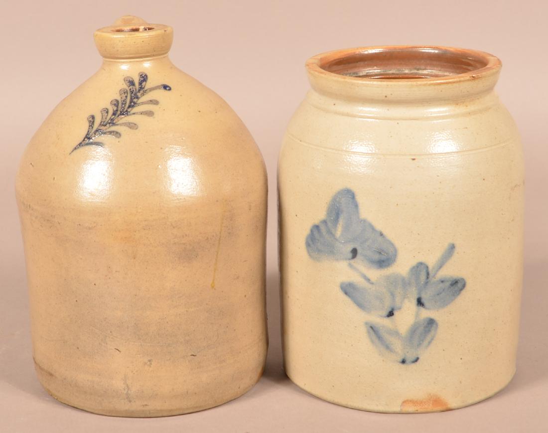 Two Pieces of Cobalt Blue Decorated Stoneware. (1 of 2)