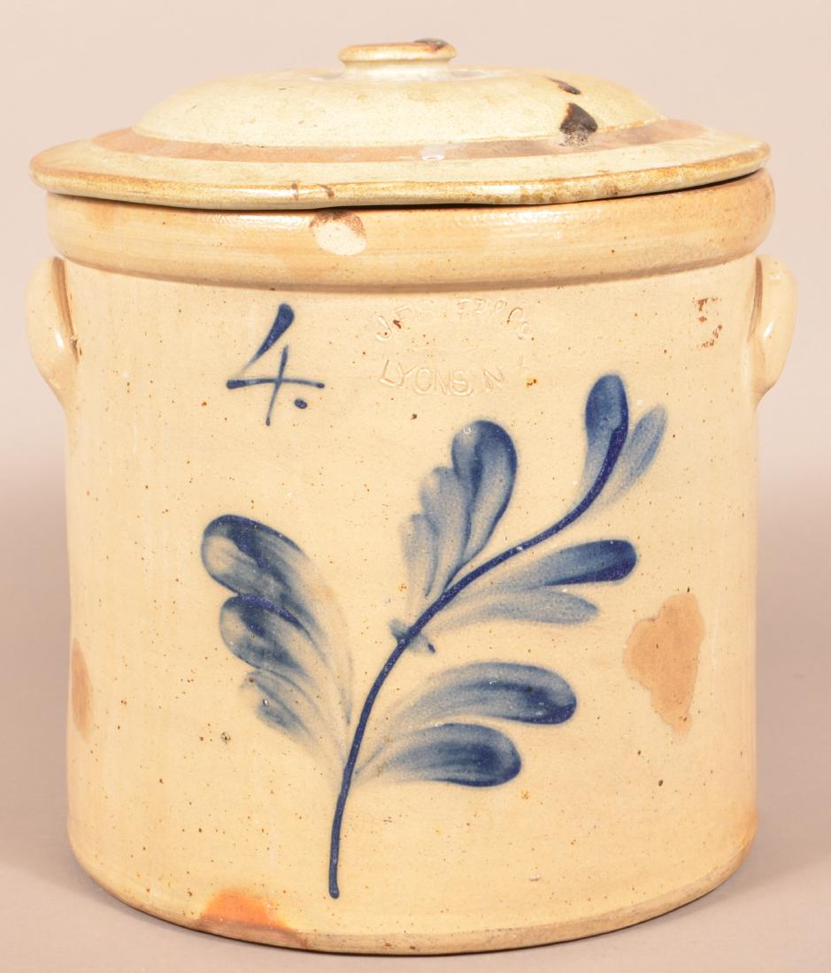 J. Fisher & Co. Four Gallon Stoneware Crock with Lid. (1 of 2)